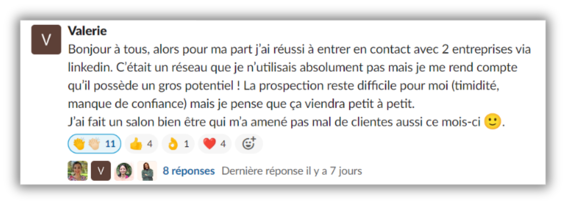 Un exemple d'entraide entre participants 