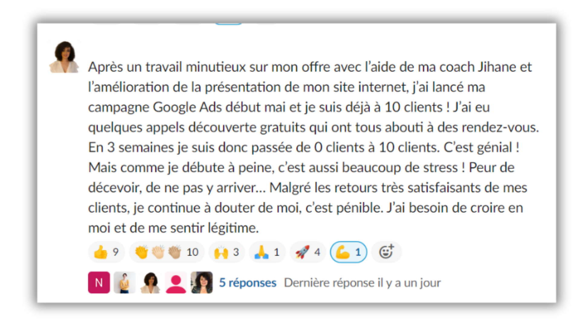 Un exemple d'entraide entre participants 