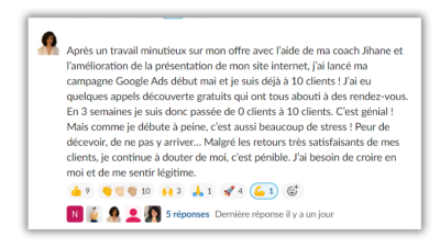 En 3 semaines je suis passée de 0 clients à 10 clients. C’est génial !